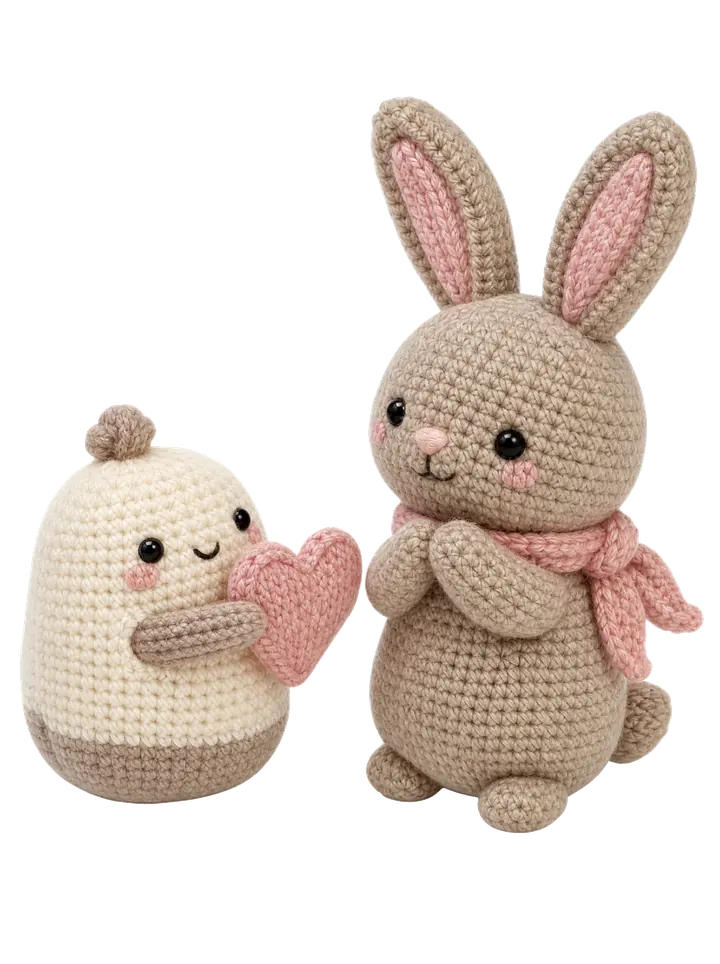 Вязаные персонажи с сердечком